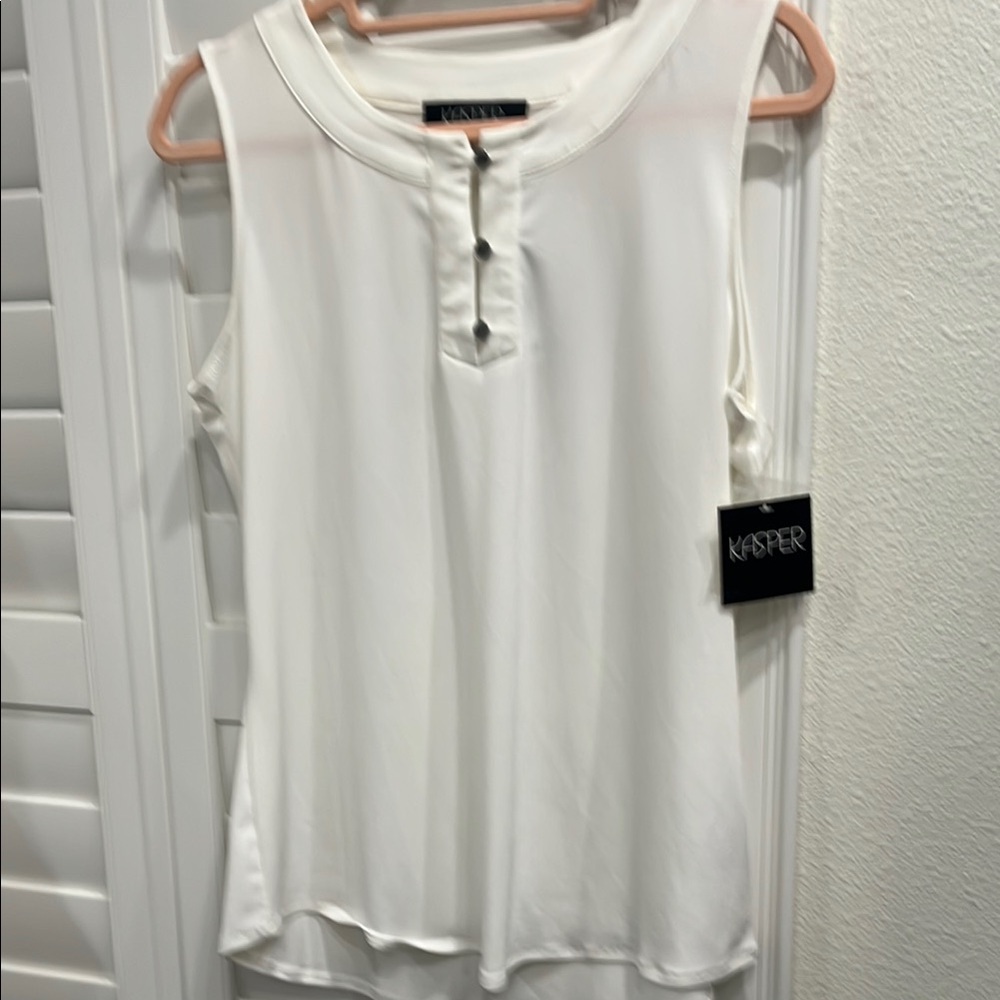 Kasper White Sleeveless Polo Tank Top